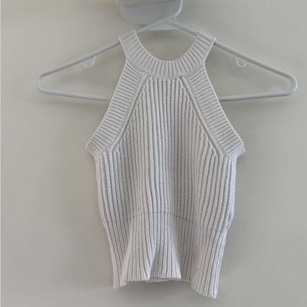 Brandy Melville White Ribbed Halter Knit Top
